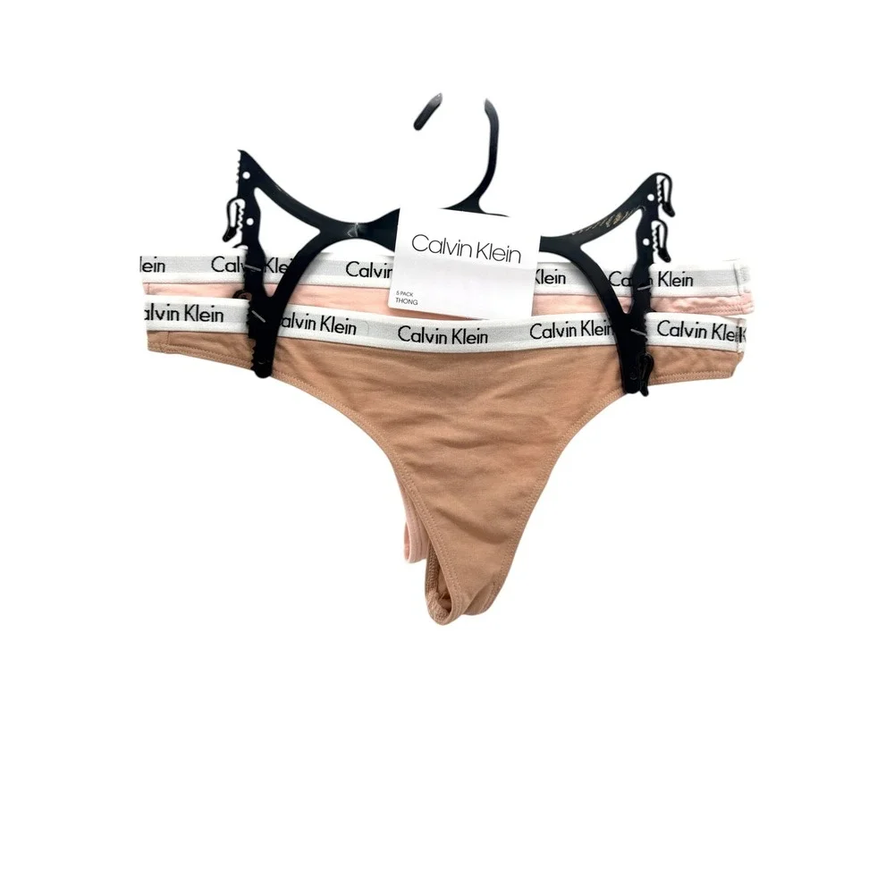 Calvin Klein Womens 2 Pack Thong Underwear Logo Waistband Neutrals Size Small